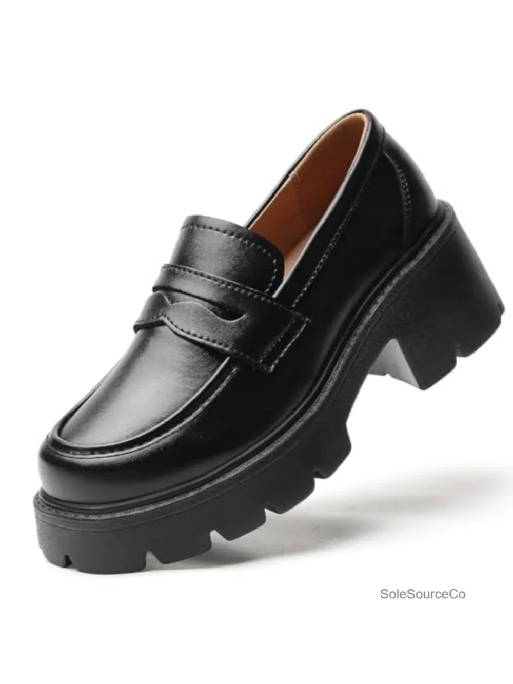 Women's Chunky Platform Loafers Slip On Memory Foam Leather